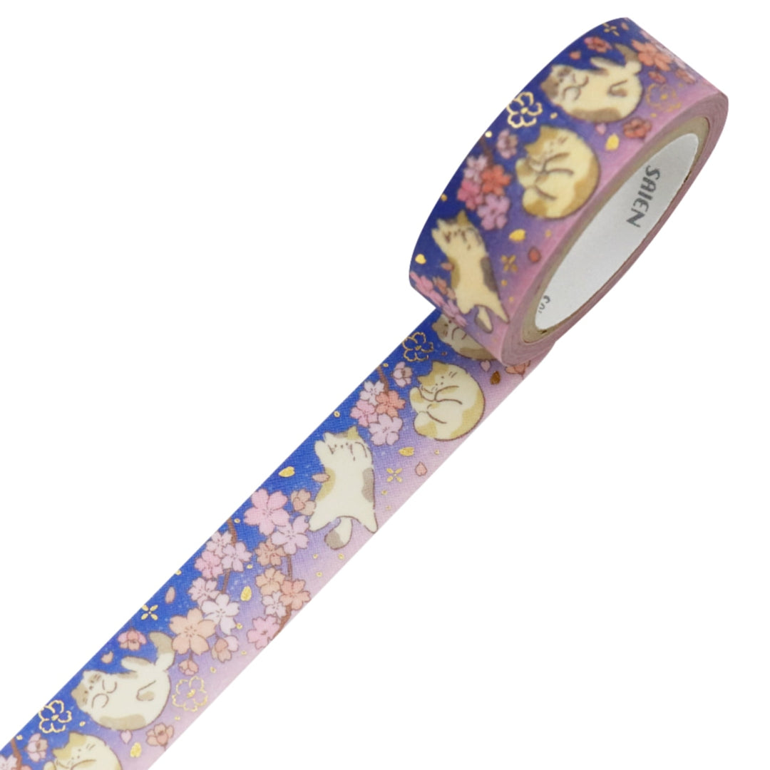 Shiny Washi Tape - Happy Cat in Cherry Blossoms Season