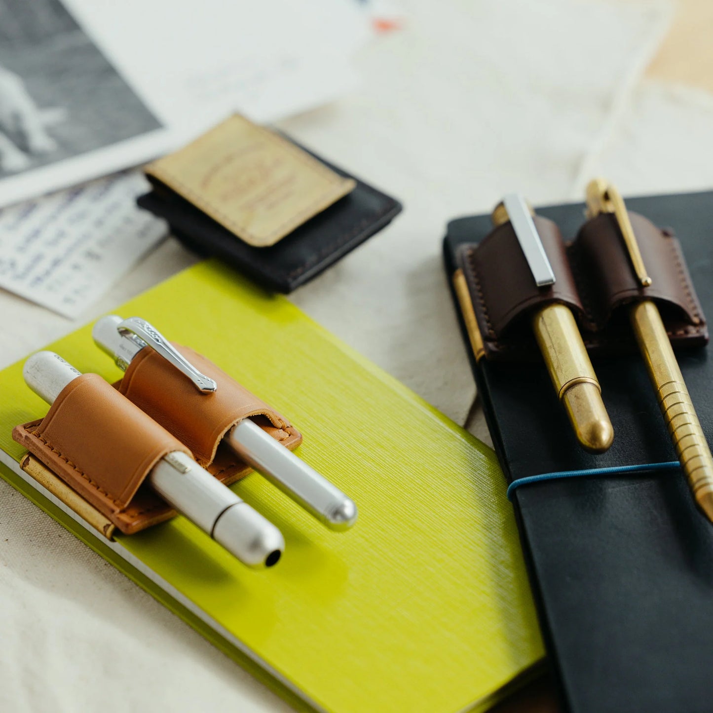 The Superior Labor INGRASSATO Leather Brass Clip Pen Holder (2 holders)