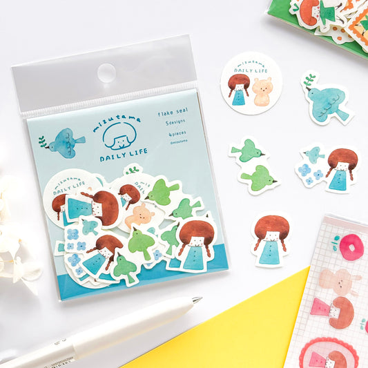 mizutama Limited Edition Flake Stickers - Happy Blue Bird