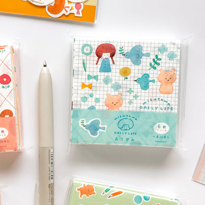 mizutama Limited Edition Petit Origami Memo Pad Set - Happy Blue Birds (120 sheets)