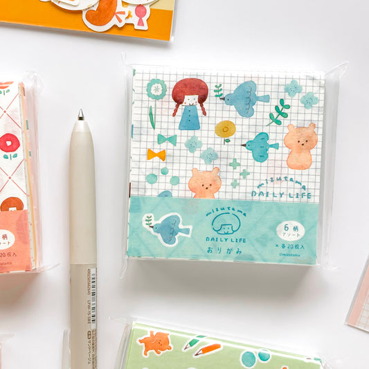 mizutama Limited Edition Petit Origami Memo Pad Set - Happy Blue Birds (120 sheets)