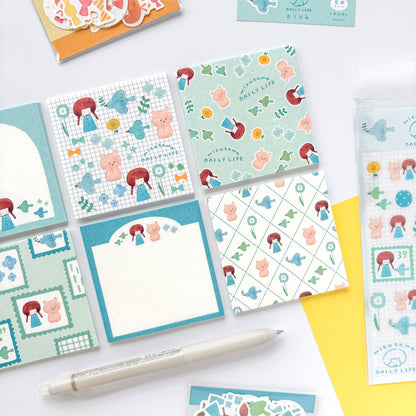 mizutama Limited Edition Petit Origami Memo Pad Set - Happy Blue Birds (120 sheets)