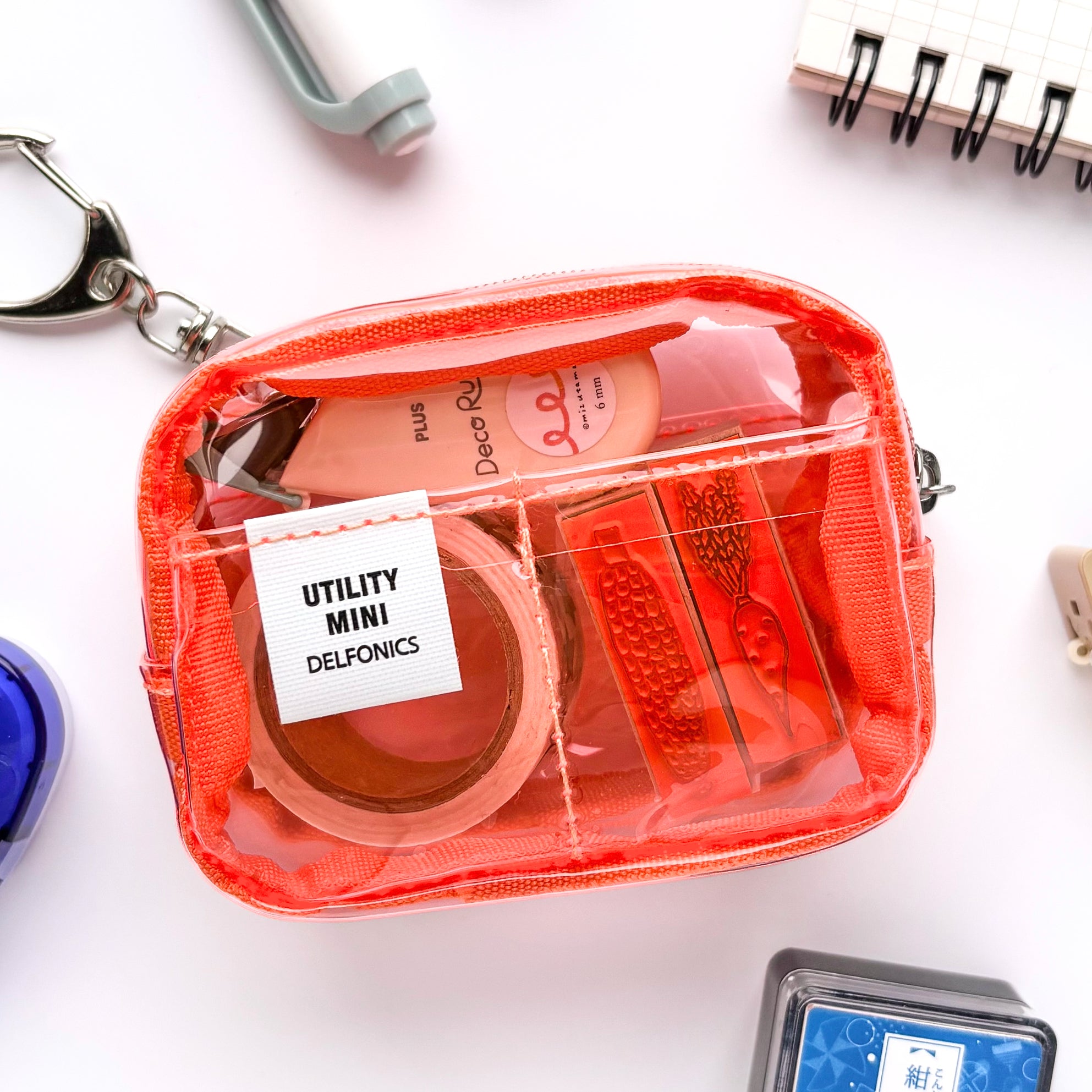 Delfonics / Mini Utility Pouch Keychain - Clear (Pink Orange)