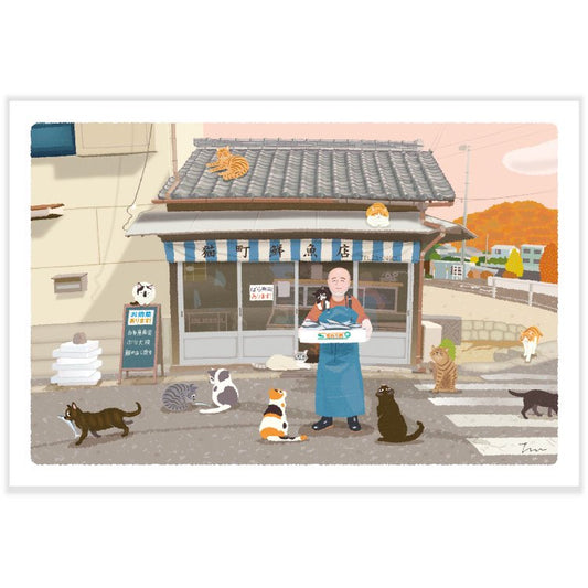 Traveling Cat Postcard - Autumn / Fresh Fish