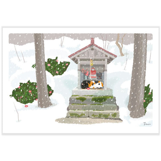 Traveling Cat Postcard - Winter / Cold Morning