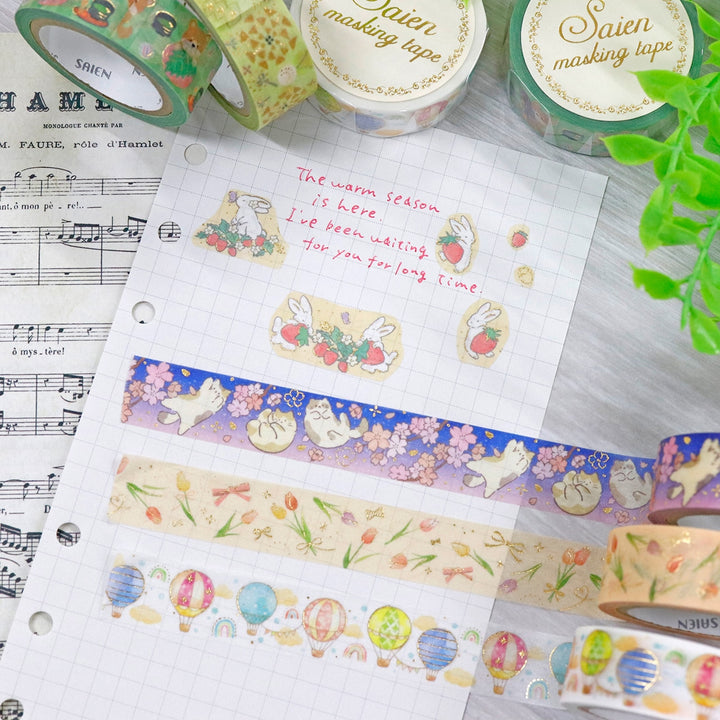 Shiny Washi Tape - Happy Cat in Cherry Blossoms Season