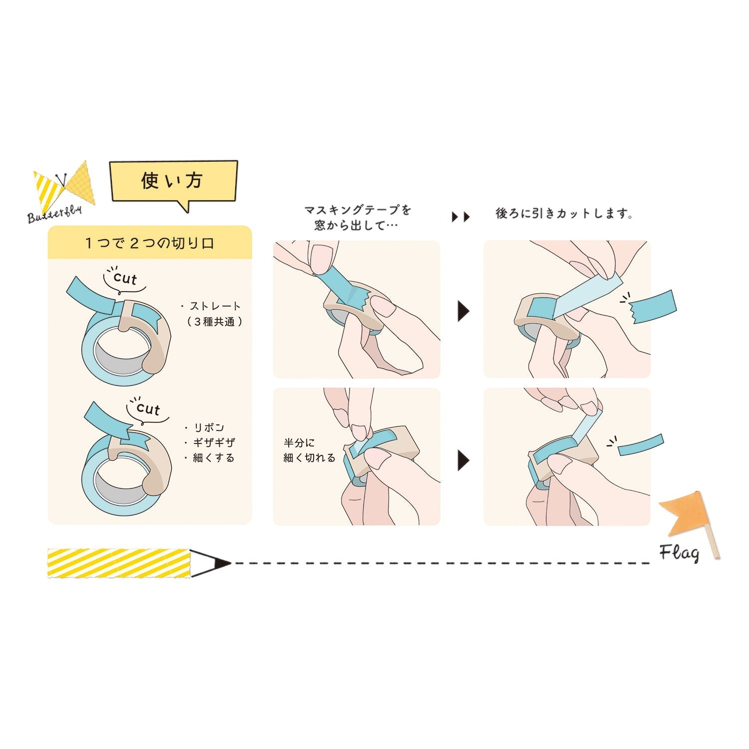 mizutama / Limited Edition / 2-Way Ribonbon Tape Cutter (white / slim)