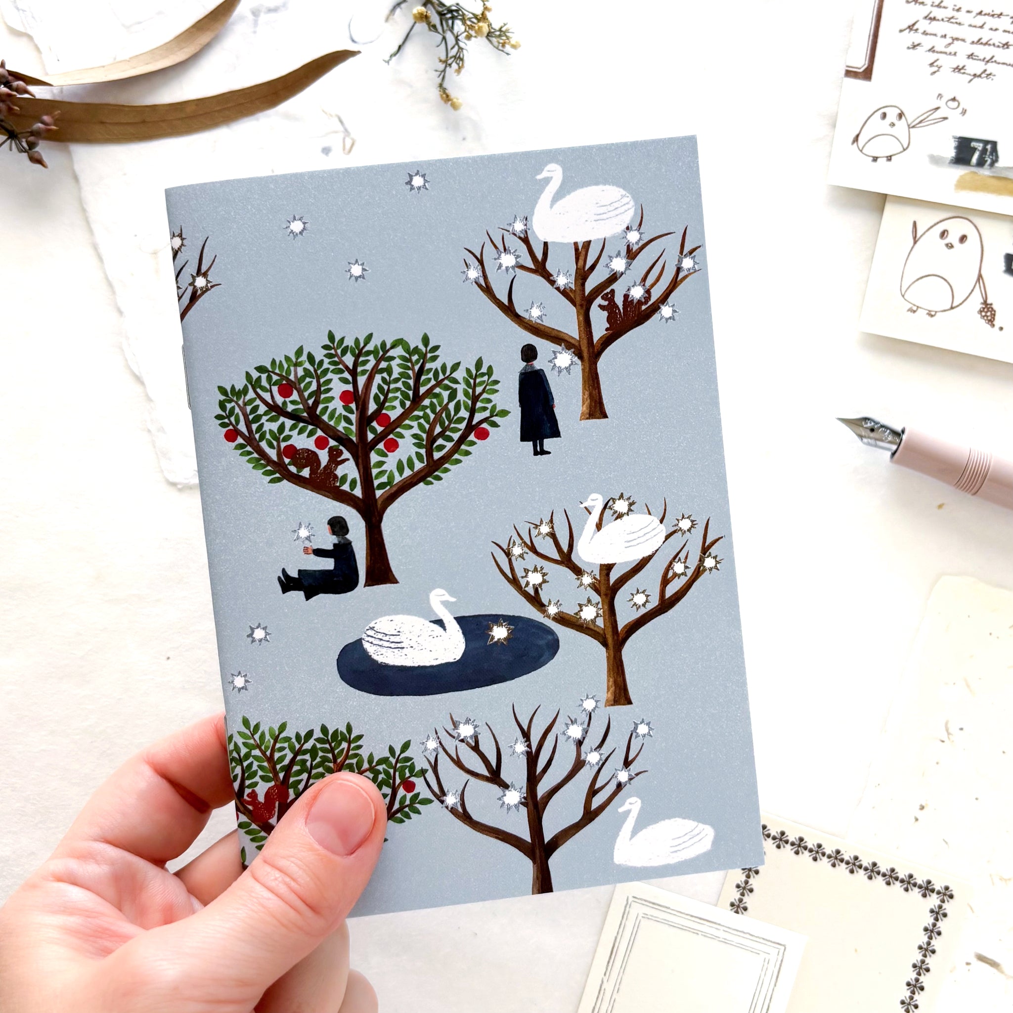 Nishi Shuku / A6 Stamp Notebook - swan forest
