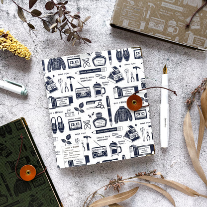 eric / Leather String-tie Notebook w/t pocket - White Cover (kraft paper)