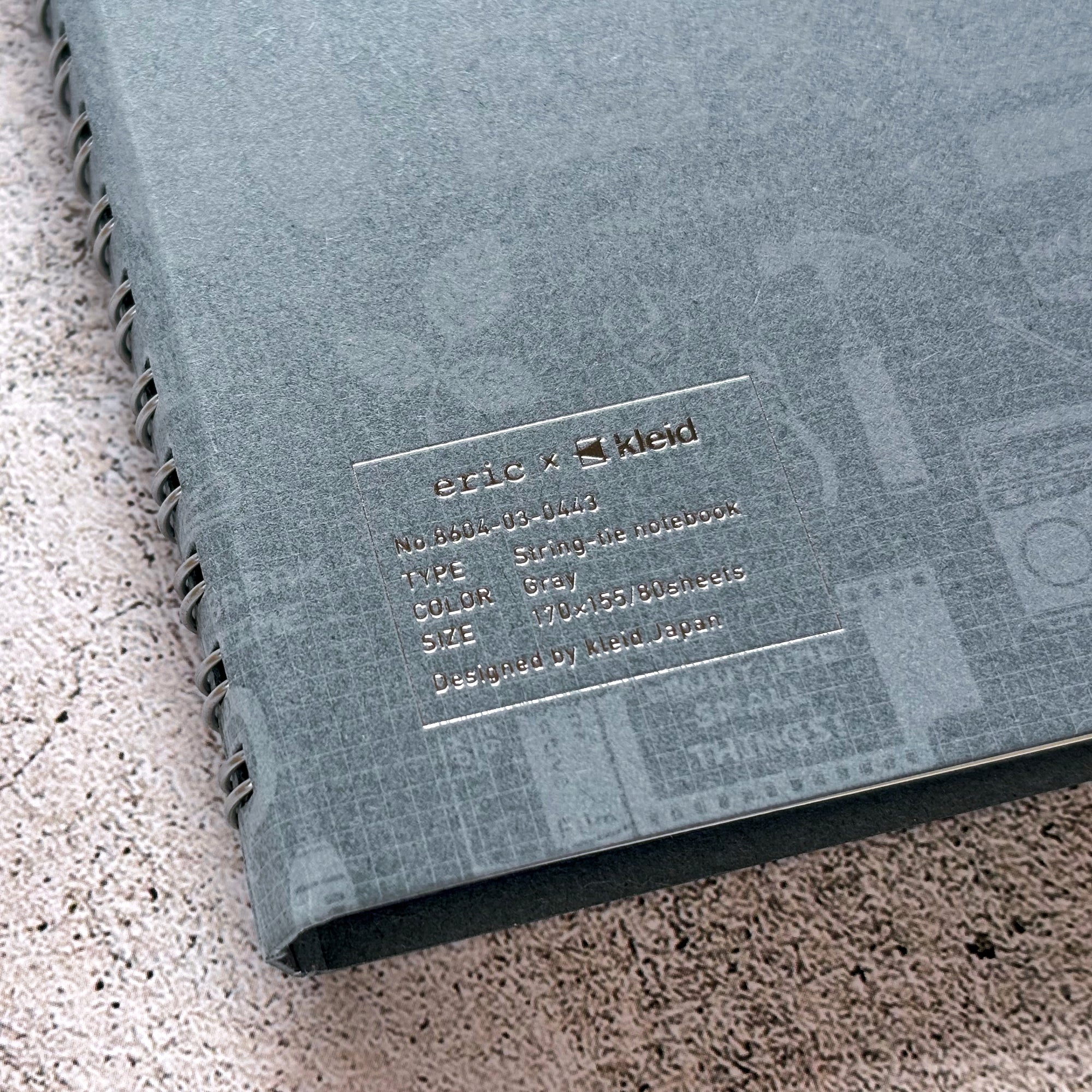eric / Leather String-tie Notebook w/t pocket - Gray Cover (cream paper)