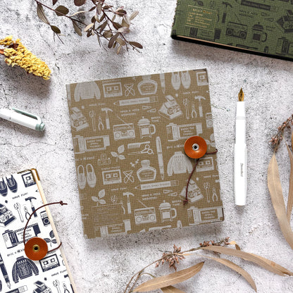 eric / Leather String-tie Notebook w/t pocket - Khaki Cover (cream paper)