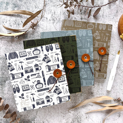 eric / Leather String-tie Notebook w/t pocket - White Cover (kraft paper)