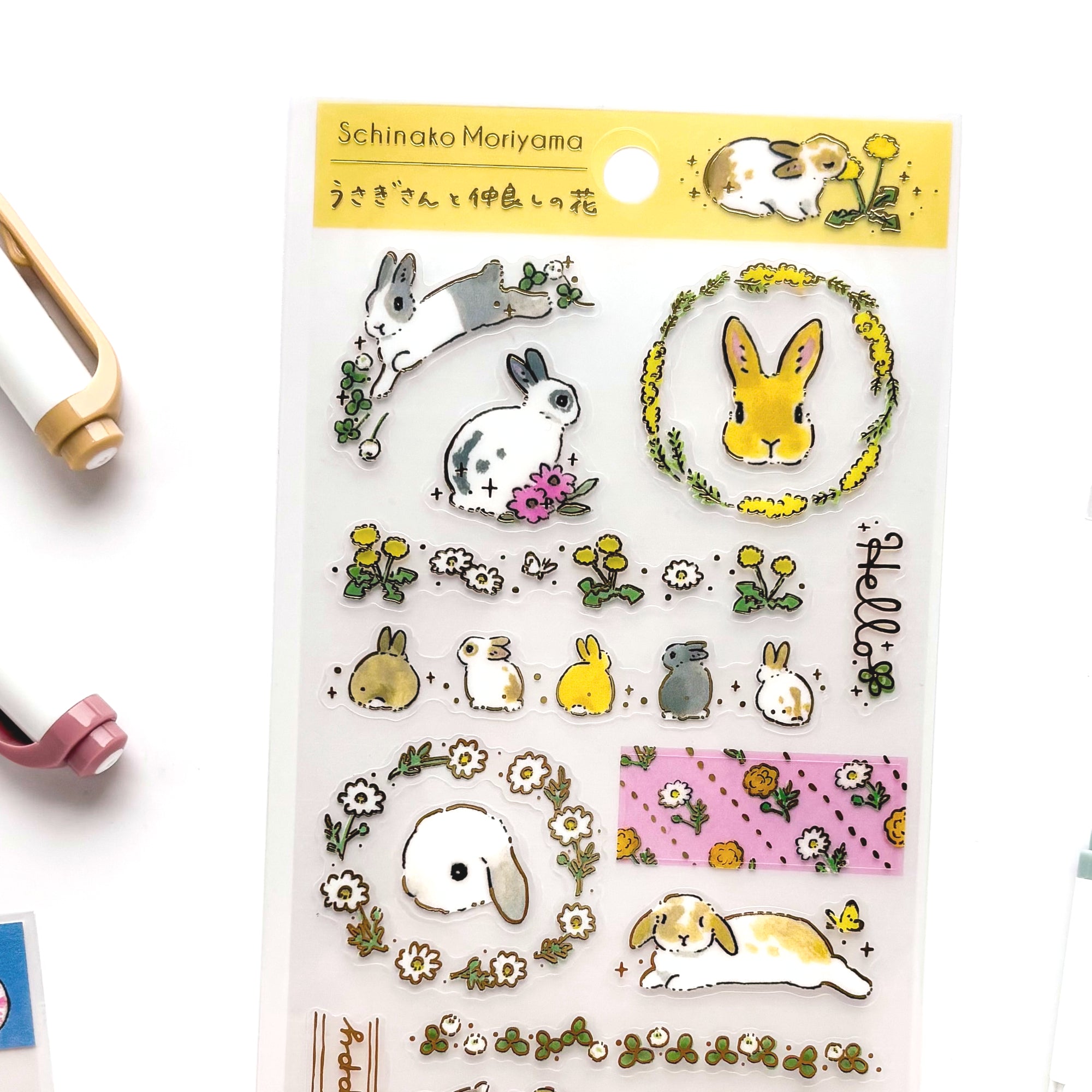 Shinako Moriyama / Foil-stamped Stickers - Bunny and Flowers