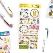 Shinako Moriyama / Foil-stamped Stickers - Bunny and Flowers