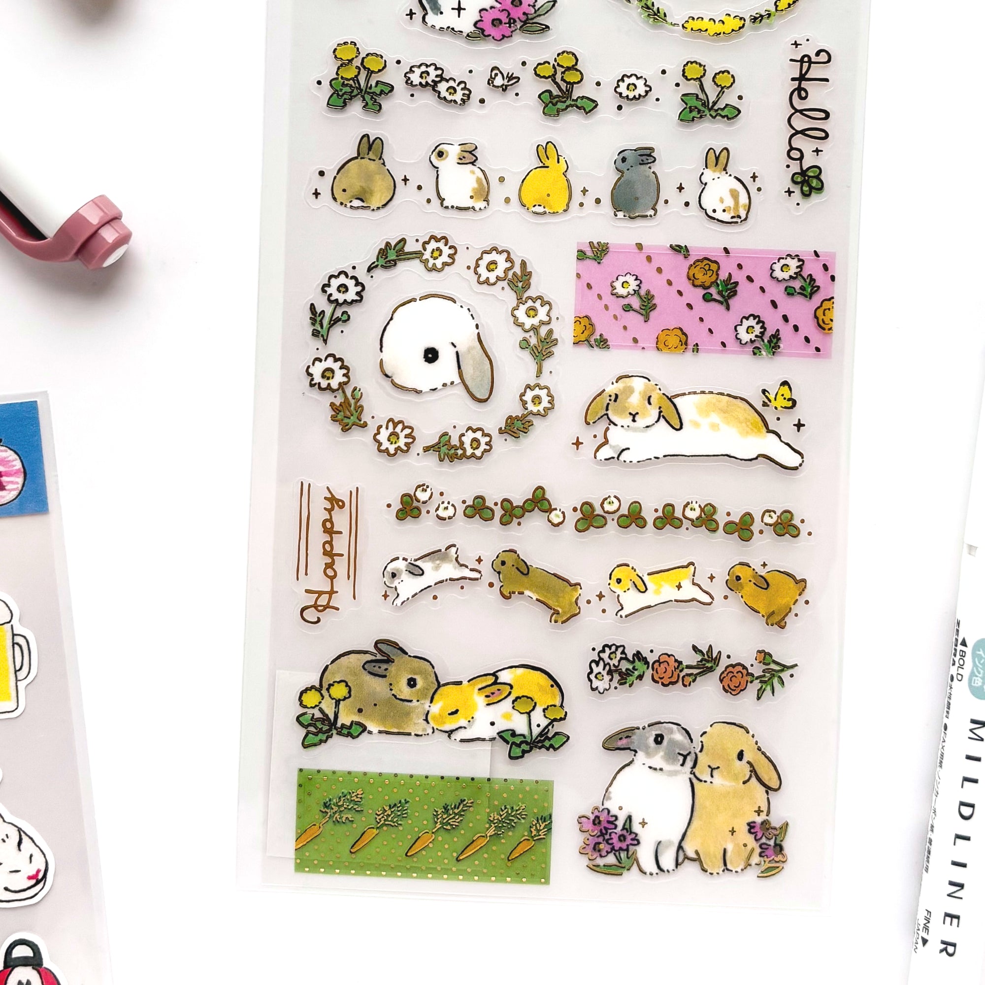 Shinako Moriyama / Foil-stamped Stickers - Bunny and Flowers