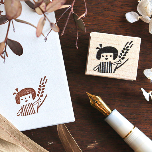 Hankodori / Rubber Stamp - Girl with Wheat