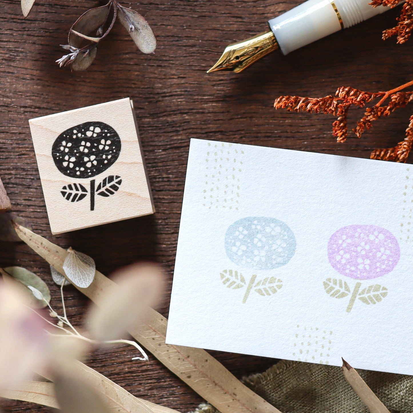 Hankodori / Rubber Stamp - Hydrangeas