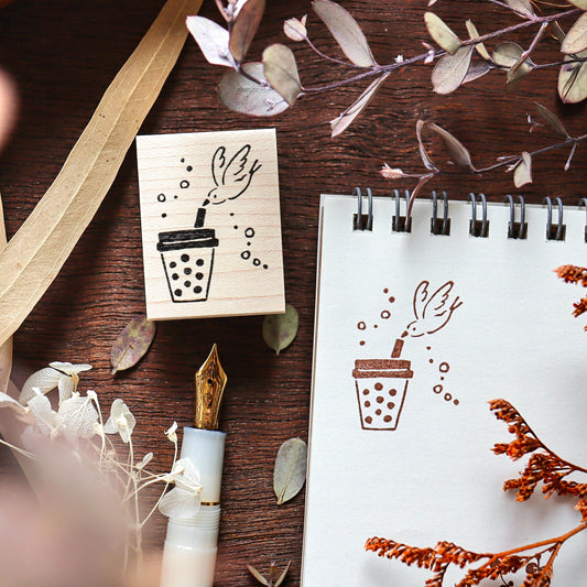 Hankodori / Rubber Stamp - Bird with Bubble Tea