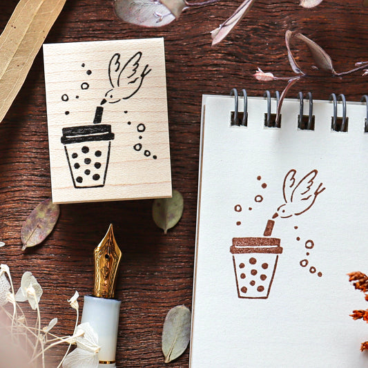 Hankodori / Rubber Stamp - Bird with Bubble Tea