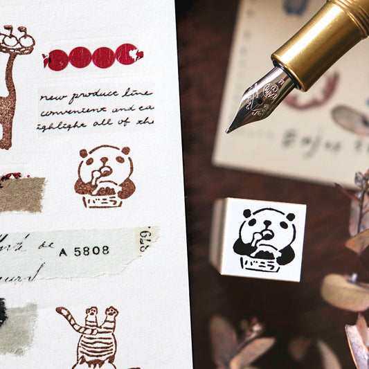 Hankodori / Mini Rubber Stamp - Panda with Ice Cream