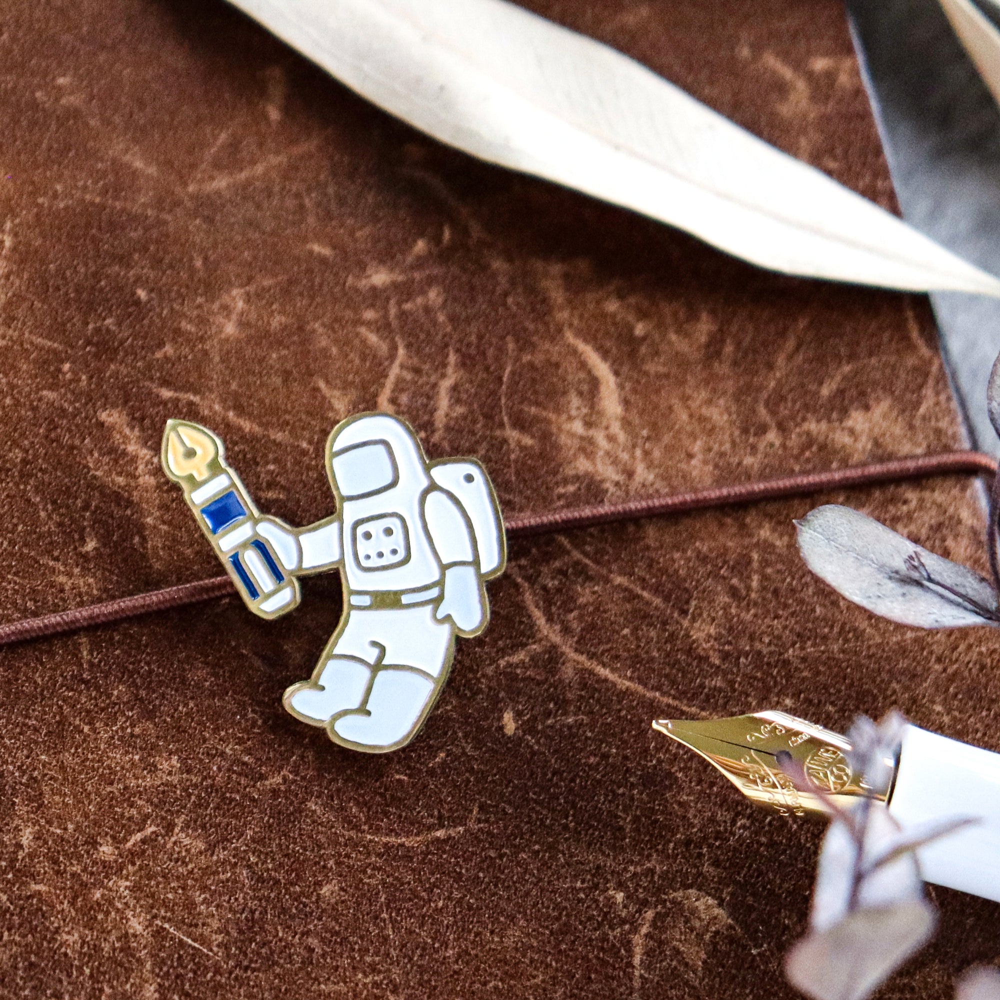 Limited Edition TSL x eric X CTFJ / Brass Concho Charm - Astronaut with Fountain Pen