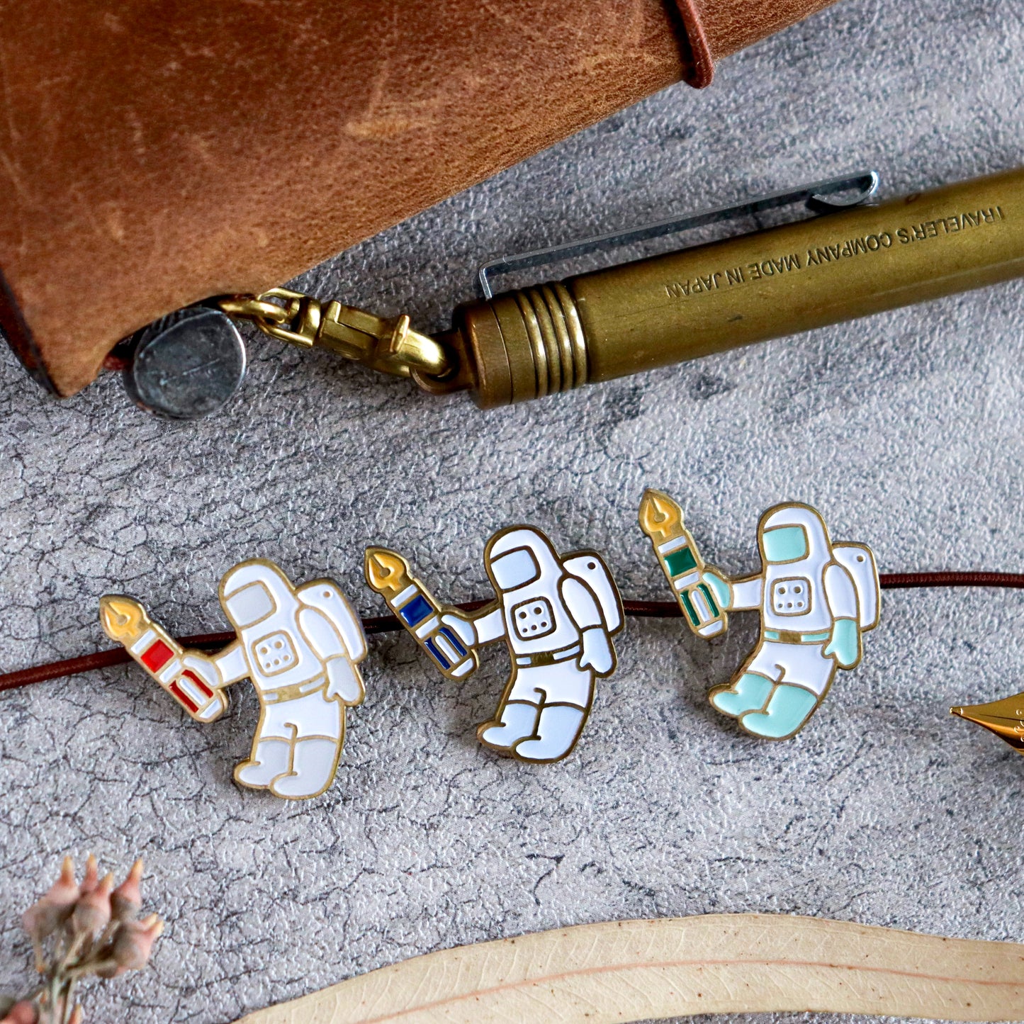 TSL x eric X CTFJ / Brass Concho Charm - Astronaut with Fountain Pen