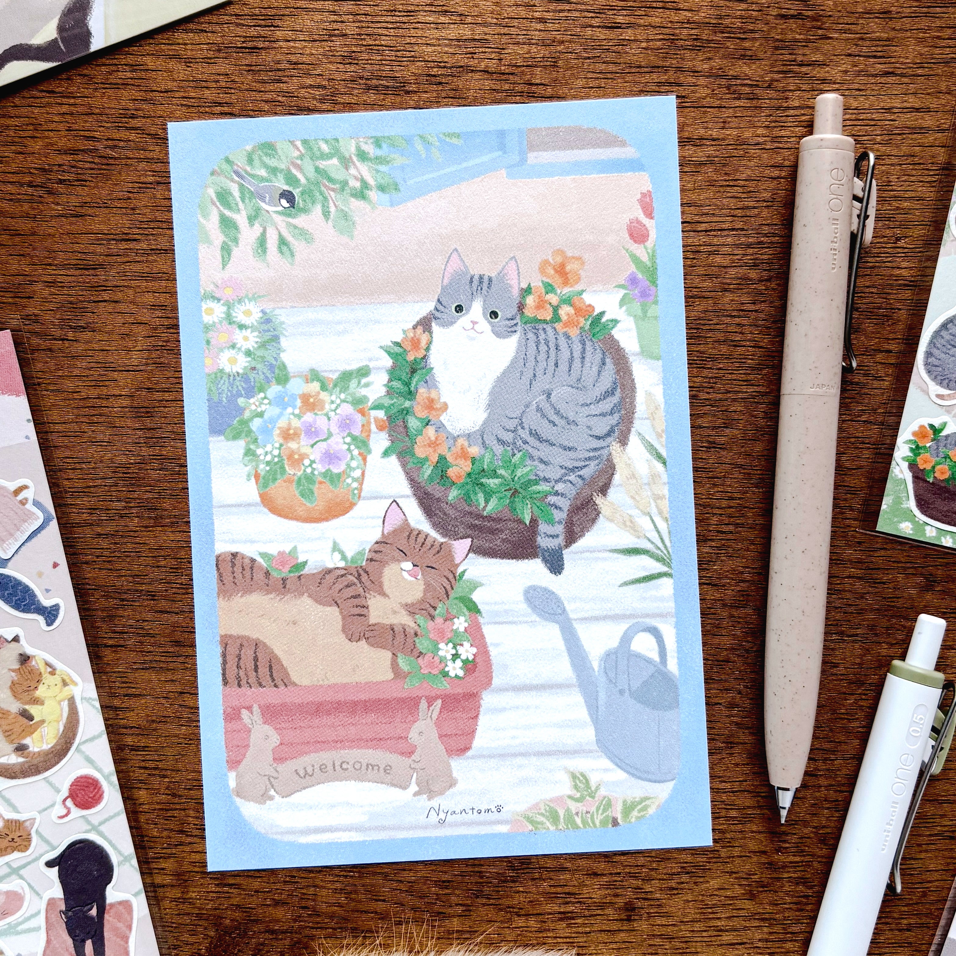 Cat Postcard - Garden
