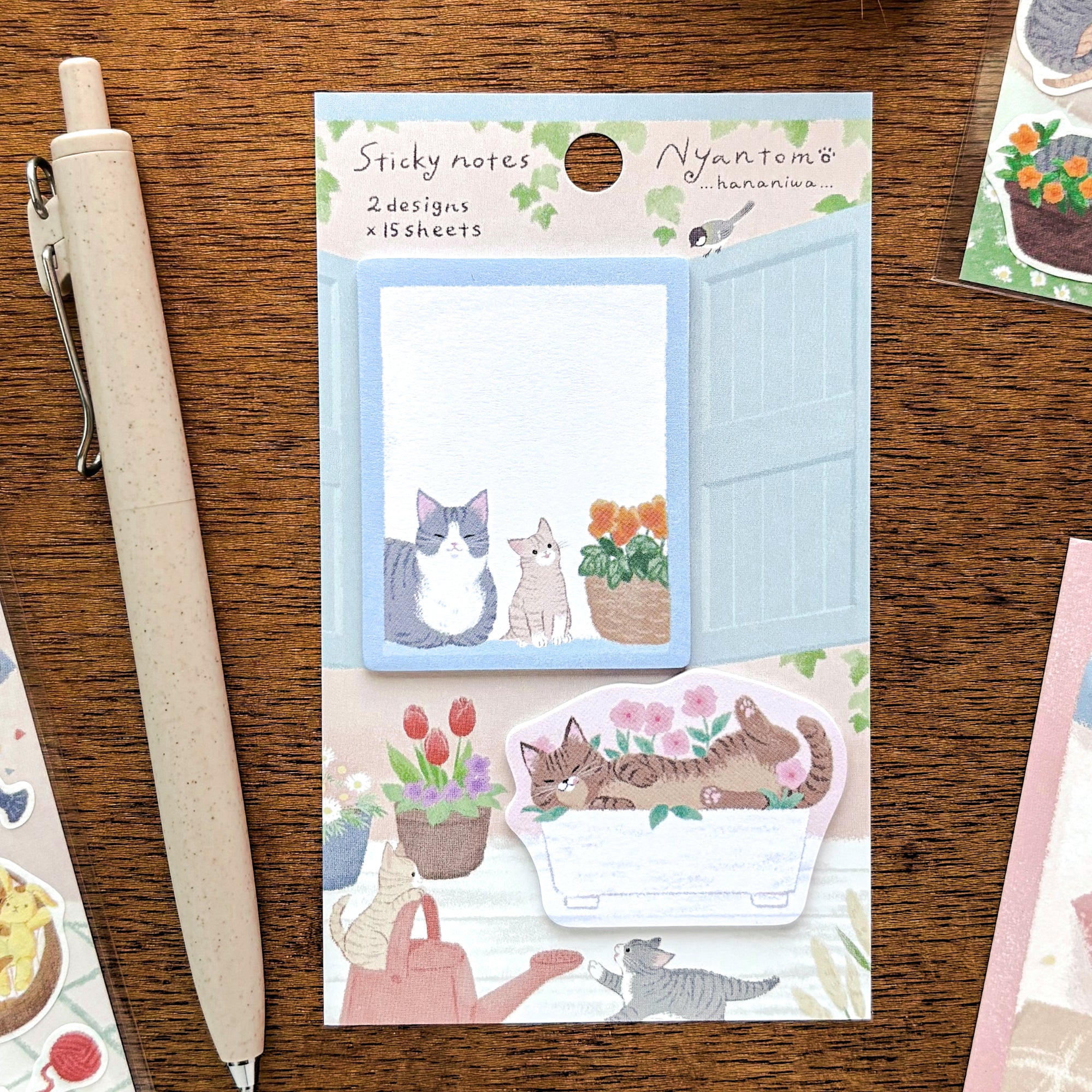 Die-cut Cat Sticky Note - Garden