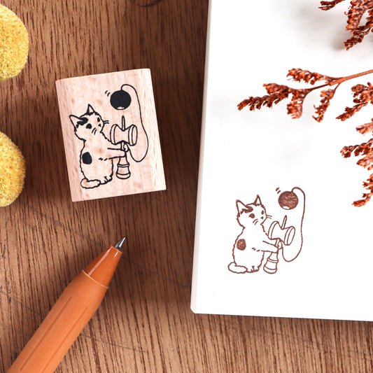 Pottering Cat / Cat Rubber Stamp - Kendama