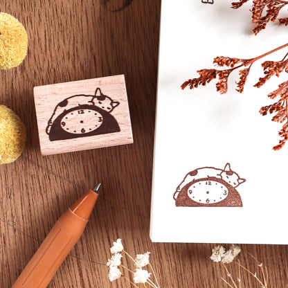 Pottering Cat / Cat Rubber Stamp - Clock
