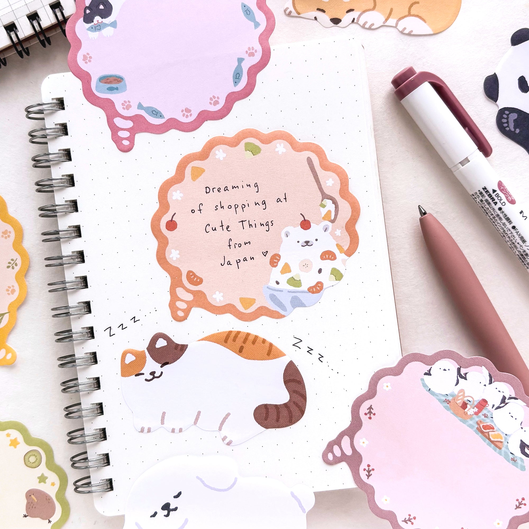 Sleepy Animal Sticky Note Set - Cat