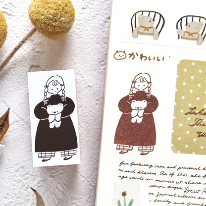 Ranmyu / Rubber Stamp - Girl and Fluffy Bear