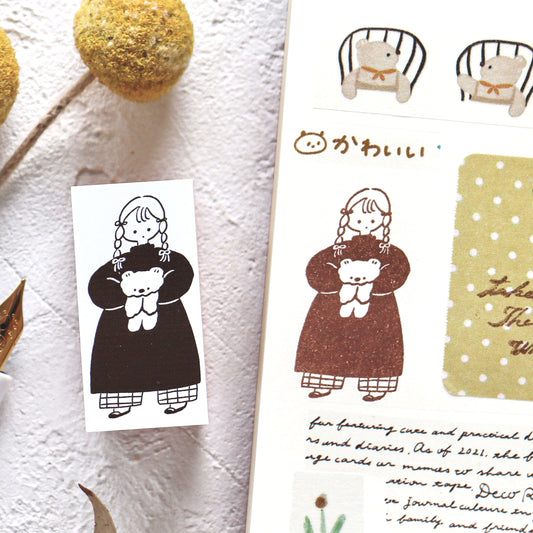 Ranmyu / Rubber Stamp - Girl and Fluffy Bear