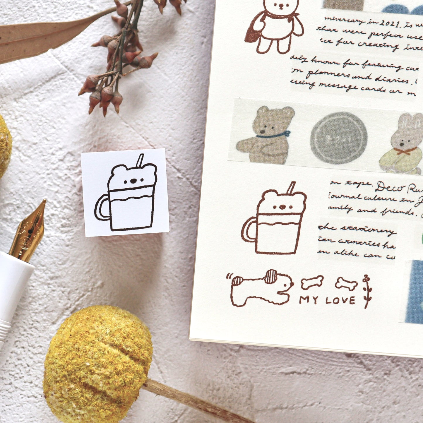 Ranmyu / Rubber Stamp - Bear Straw Cup