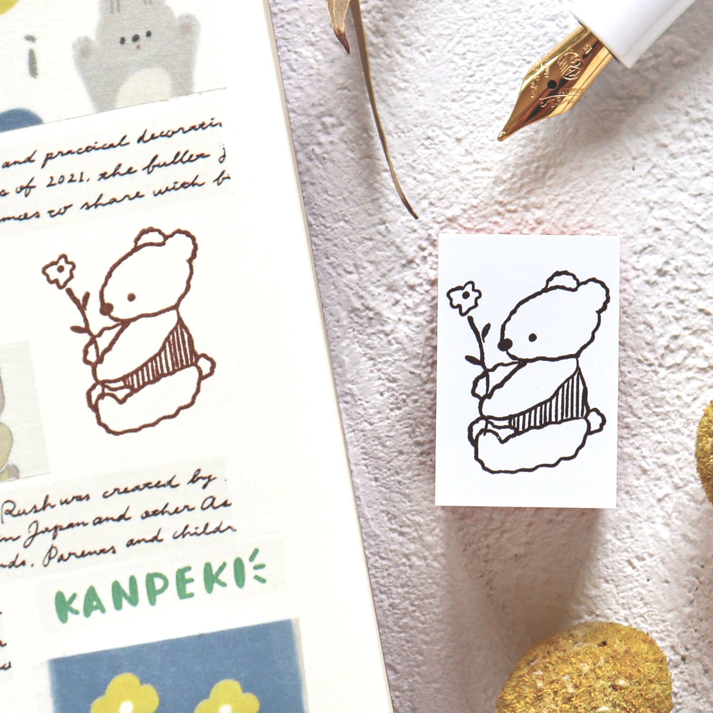 Ranmyu / Rubber Stamp - Bear and Flower