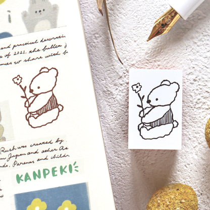 Ranmyu / Rubber Stamp - Bear and Flower