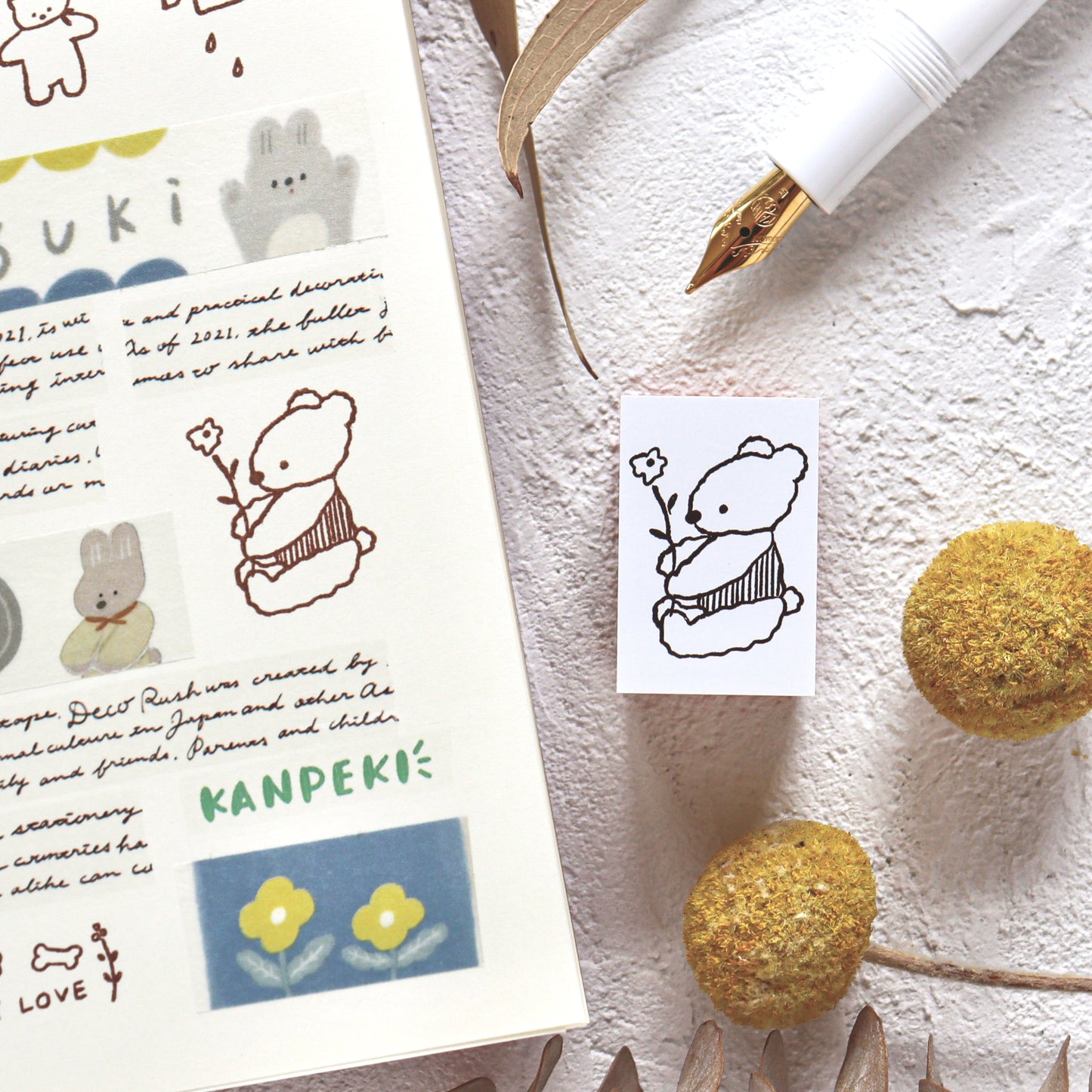 Ranmyu / Rubber Stamp - Bear and Flower