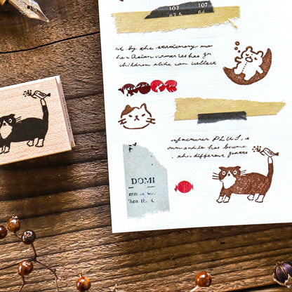 Hankodori / Rubber Stamp - Black Cat with Bird