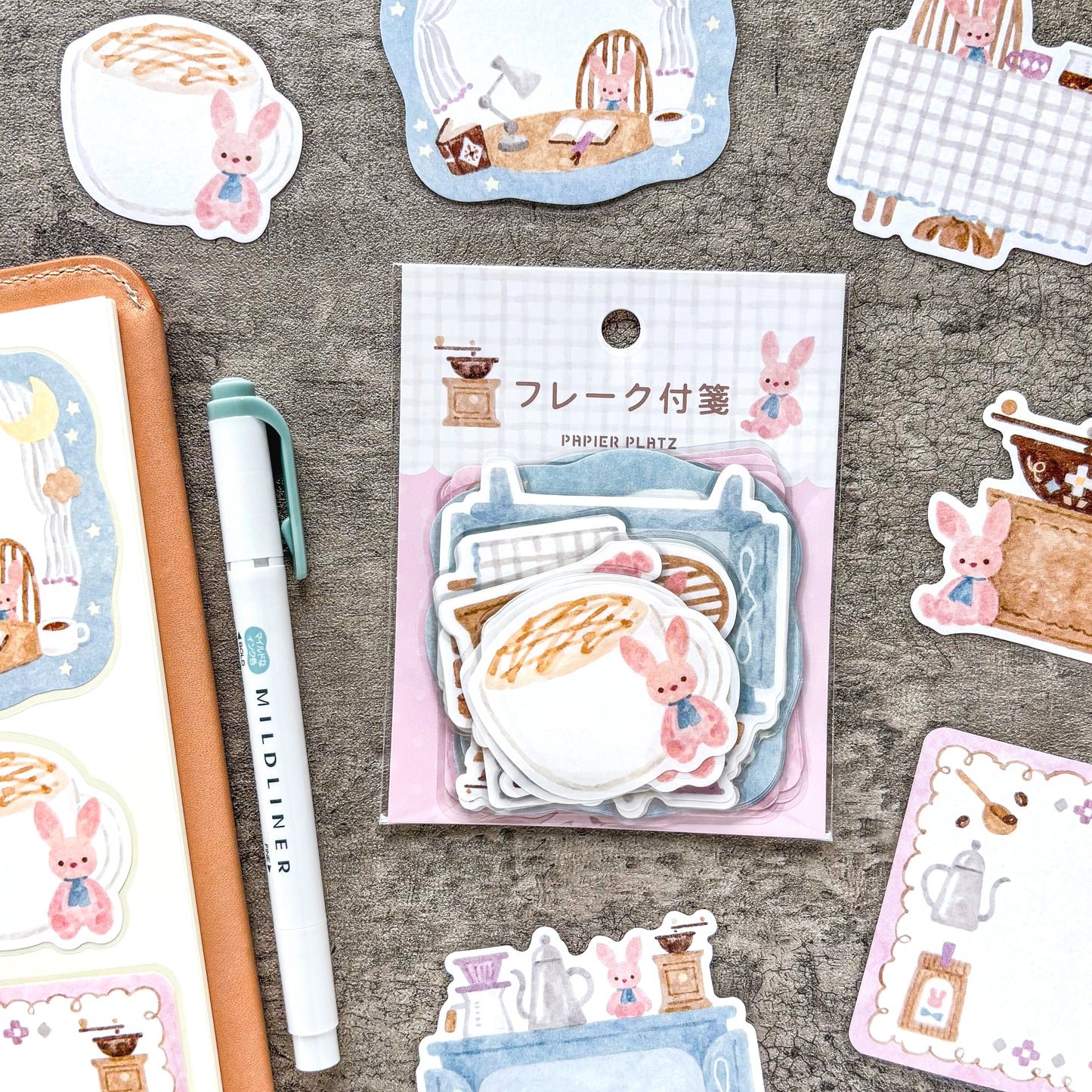 Waka Nakauchi / Flake Sticky Note - Bunny & Coffee