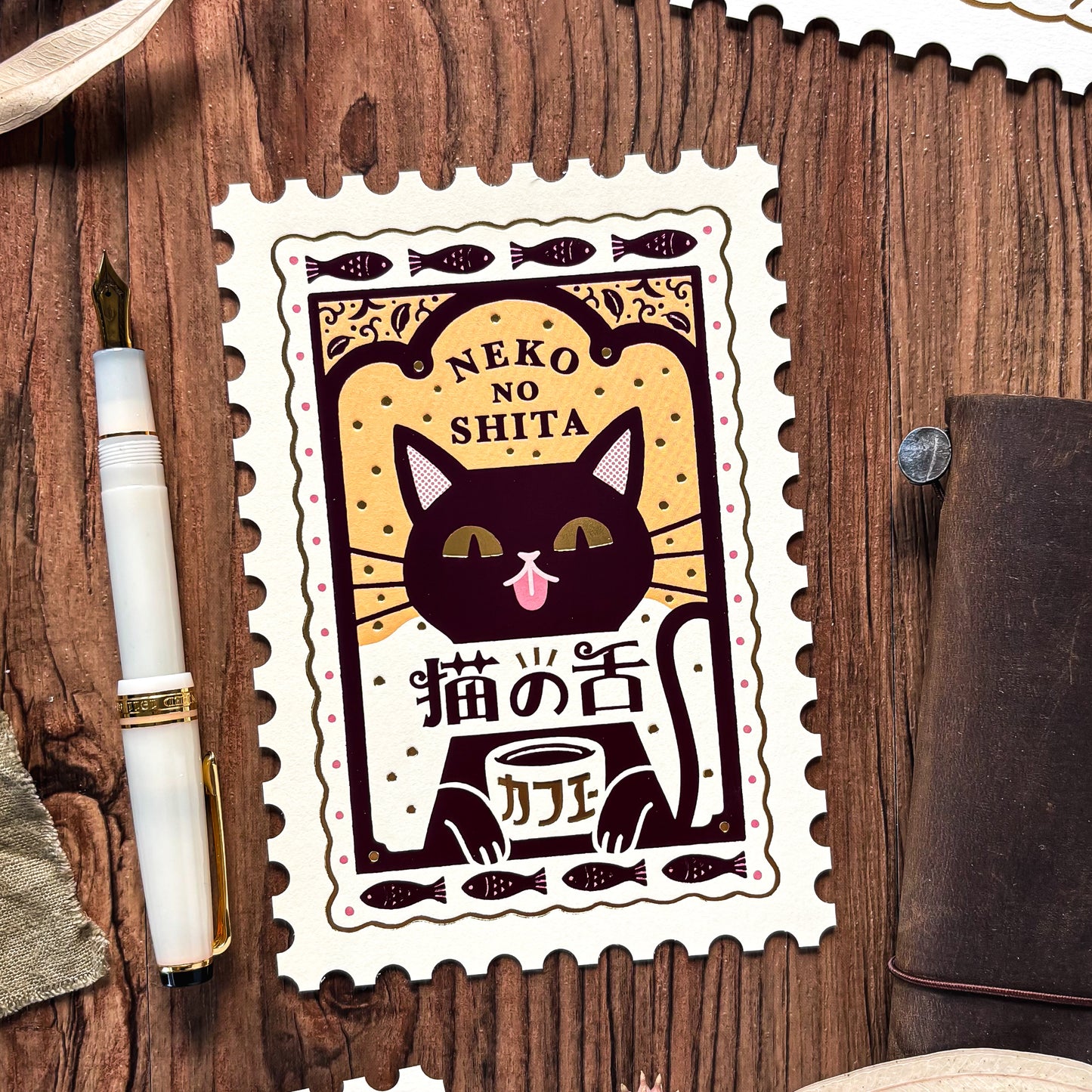 Obi1 / Shiny Die-cut Postcard - Cat Cafe