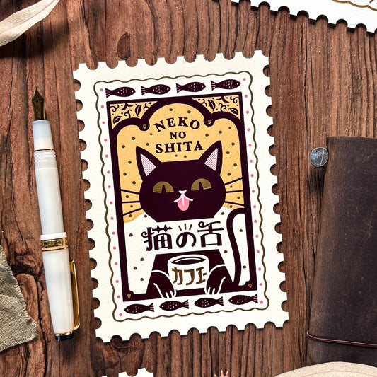 Obi1 / Shiny Die-cut Postcard - Cat Cafe