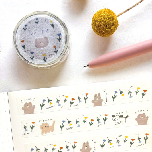 Ranmyu / Washi Tape - Bear and Flowers