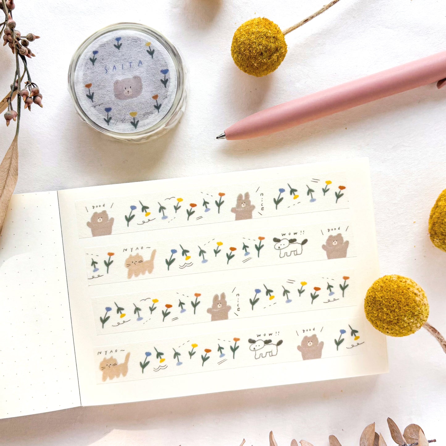 Ranmyu / Washi Tape - Bear and Flowers