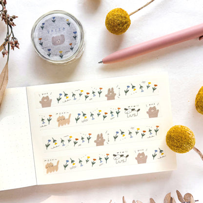 Ranmyu / Washi Tape - Bear and Flowers