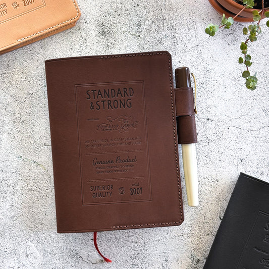 The Superior Labor / Stamped A6 Leather Notebook Cover - Brown