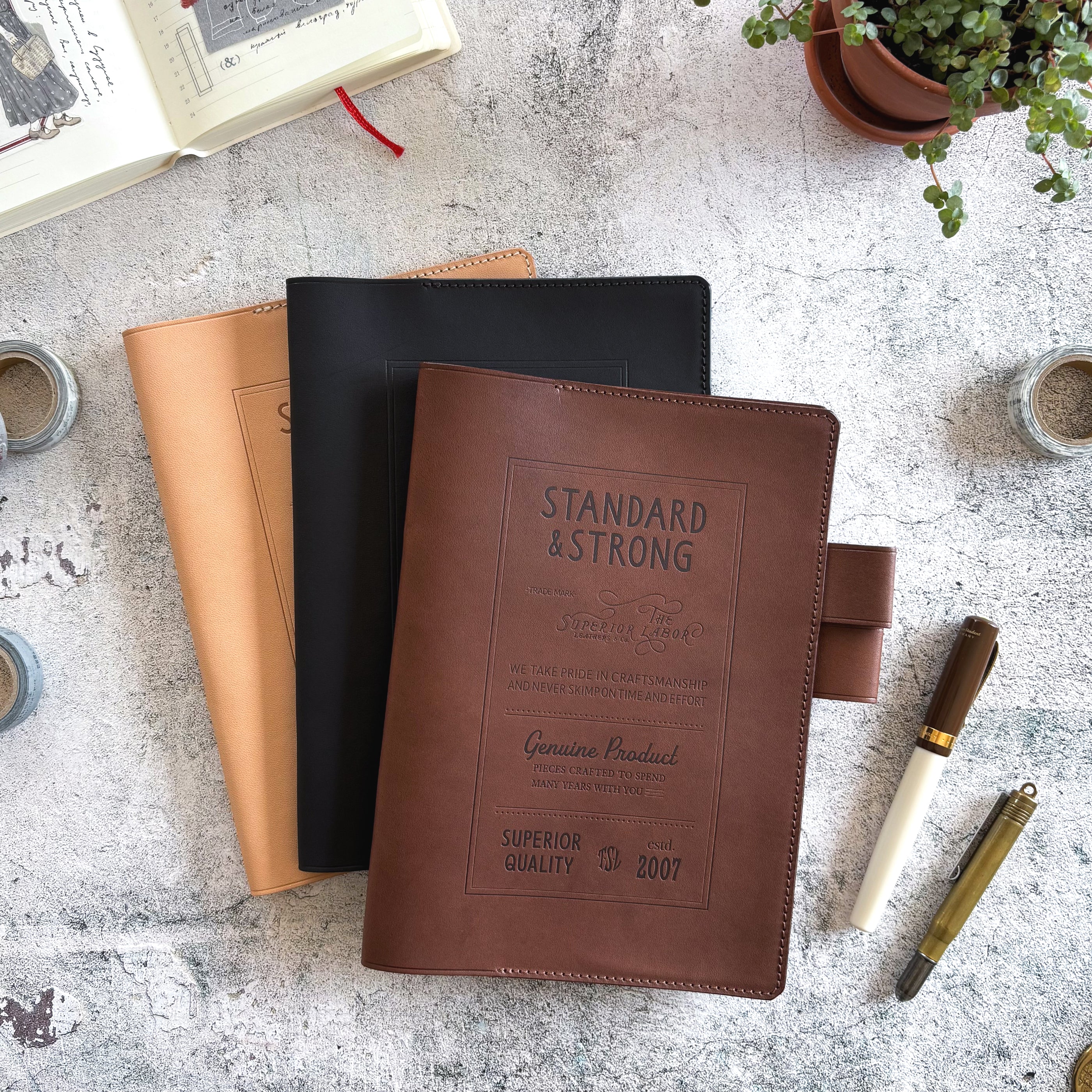The Superior Labor / Stamped A5 Leather Notebook Cover - Black