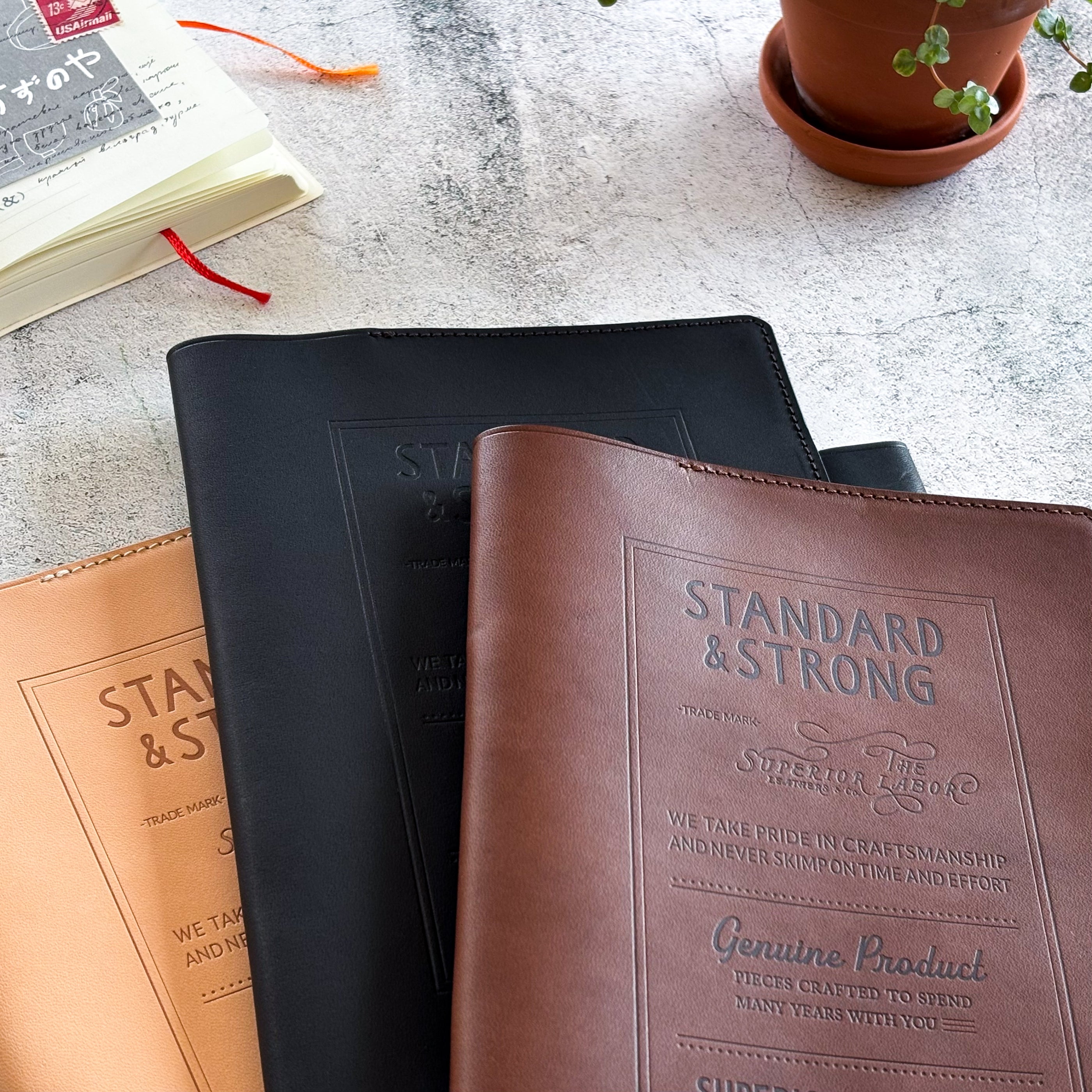 The Superior Labor / Stamped A5 Leather Notebook Cover - Brown