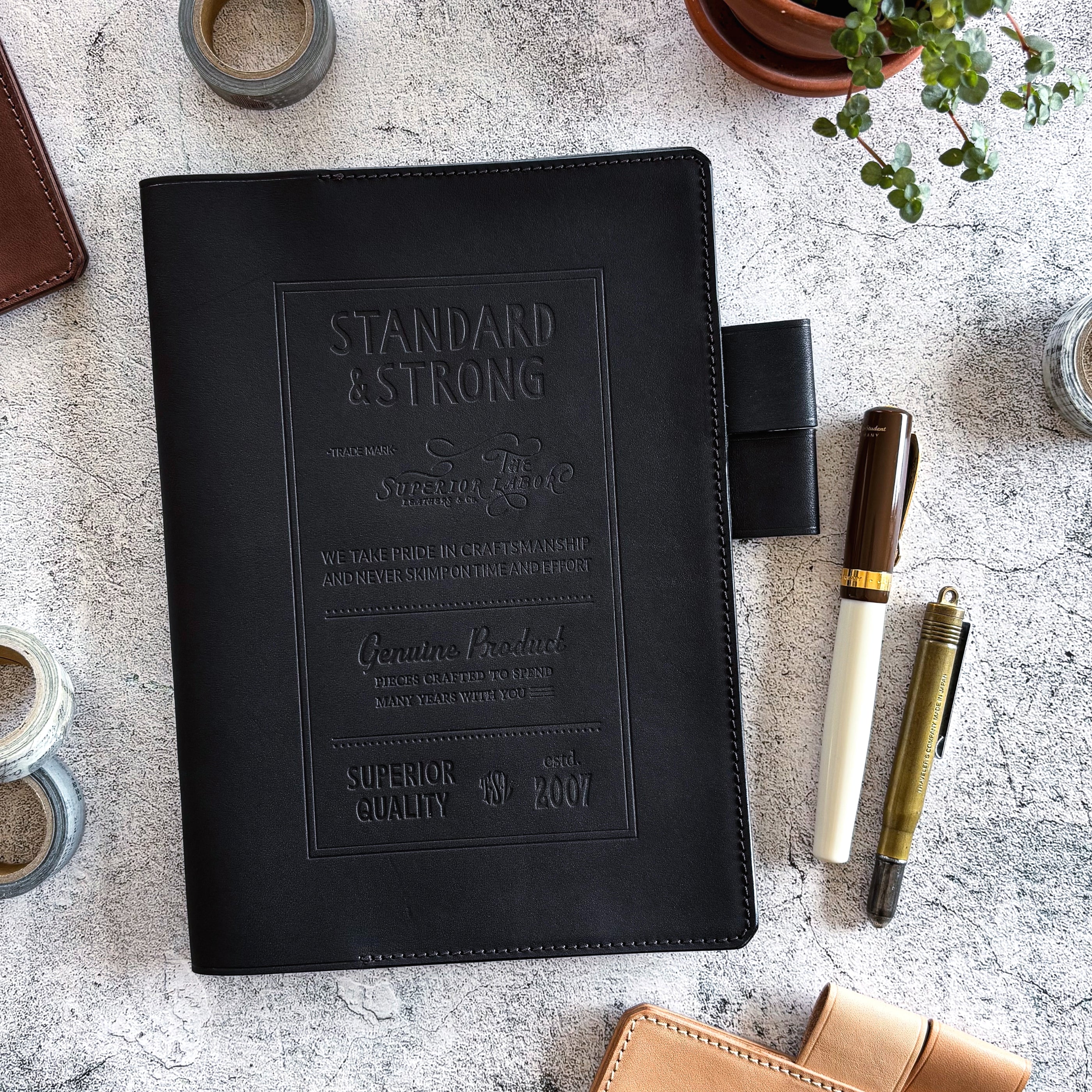 The Superior Labor / Stamped A5 Leather Notebook Cover - Black
