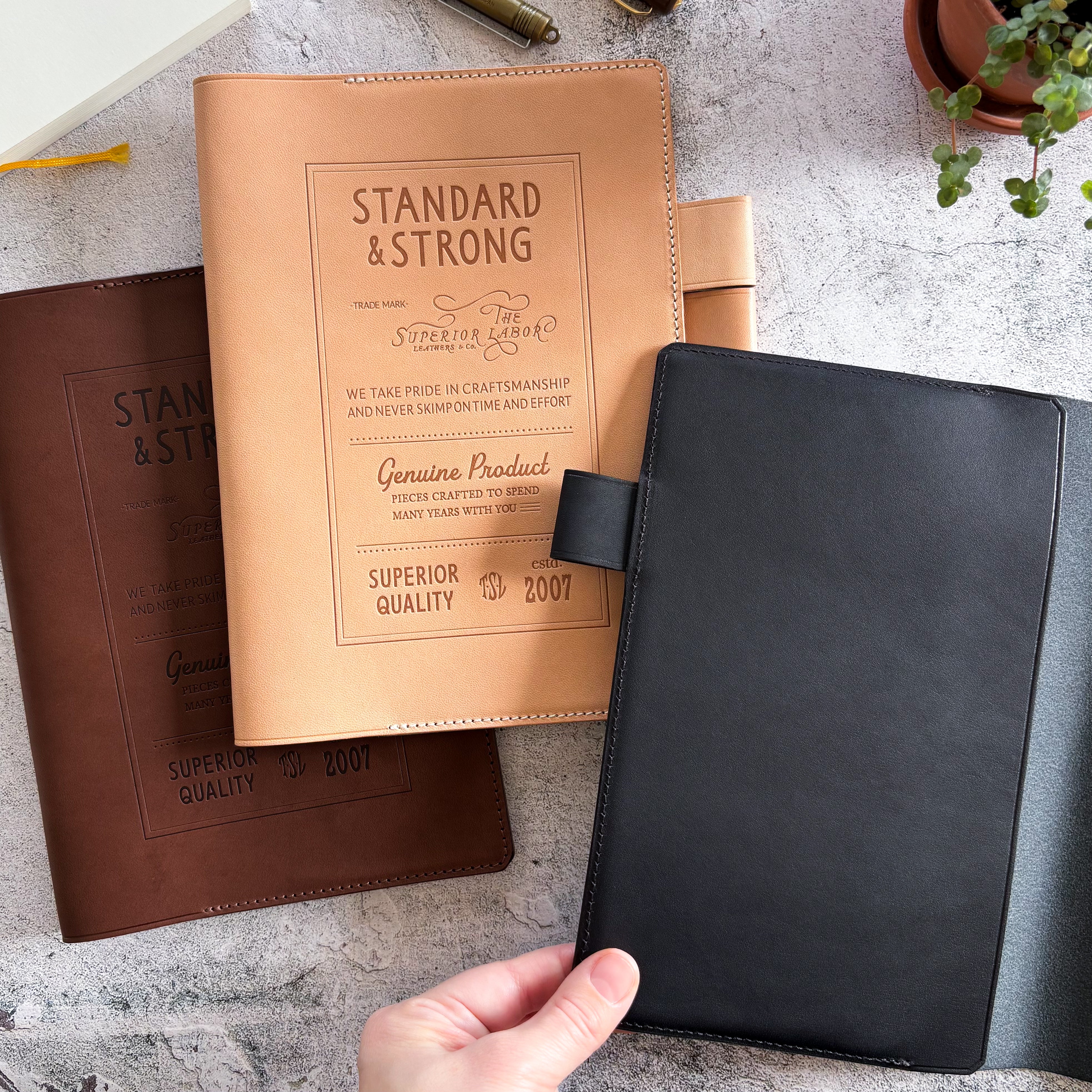 The Superior Labor / Stamped A5 Leather Notebook Cover - Brown
