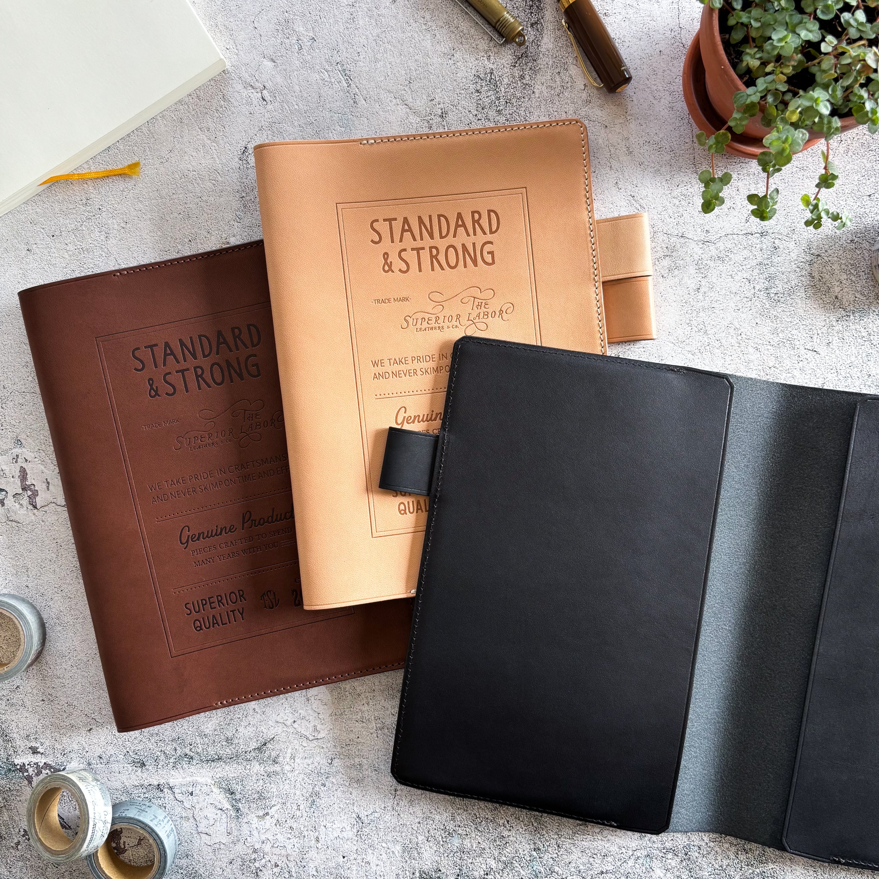 The Superior Labor / Stamped A5 Leather Notebook Cover - Brown
